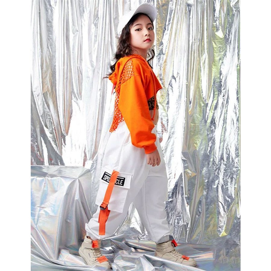 ダンス衣装 ショート丈 キッズダンス衣装 ガールズ パーカー 長袖 ヒップホップ 子供用 ジュニア ジャズダンス 女の子 へそ出し ダンスウェア メッシュトップス