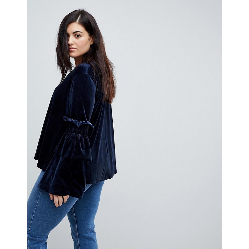 ロストインク レディース トップス【Lost Ink Plus Smock Top With Exaggerated Sleeves In Velvet】Navy ロストインク レディース トップス【Lost Ink Plus Smock Top With Exaggerated Sleeves In Velvet】Navy