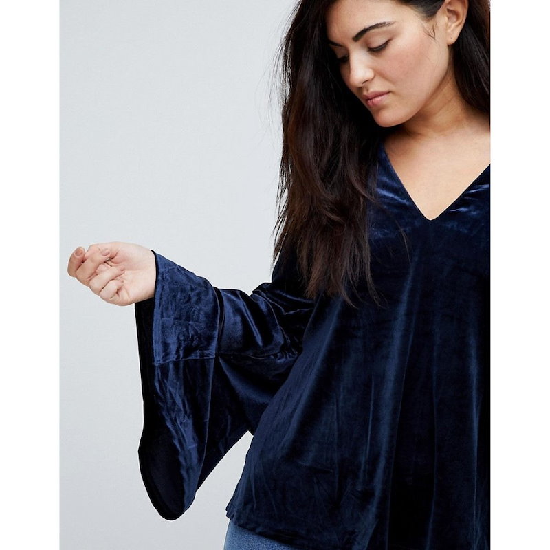 ロストインク レディース トップス【Lost Ink Plus Smock Top With Exaggerated Sleeves In Velvet】Navy ロストインク レディース トップス【Lost Ink Plus Smock Top With Exaggerated Sleeves In Velvet】Navy