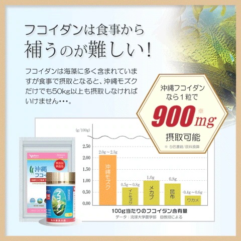 フコイダン 沖縄産もずく100% サプリ お得な3本セット360粒 180日分 長命草 霊芝胞子粉