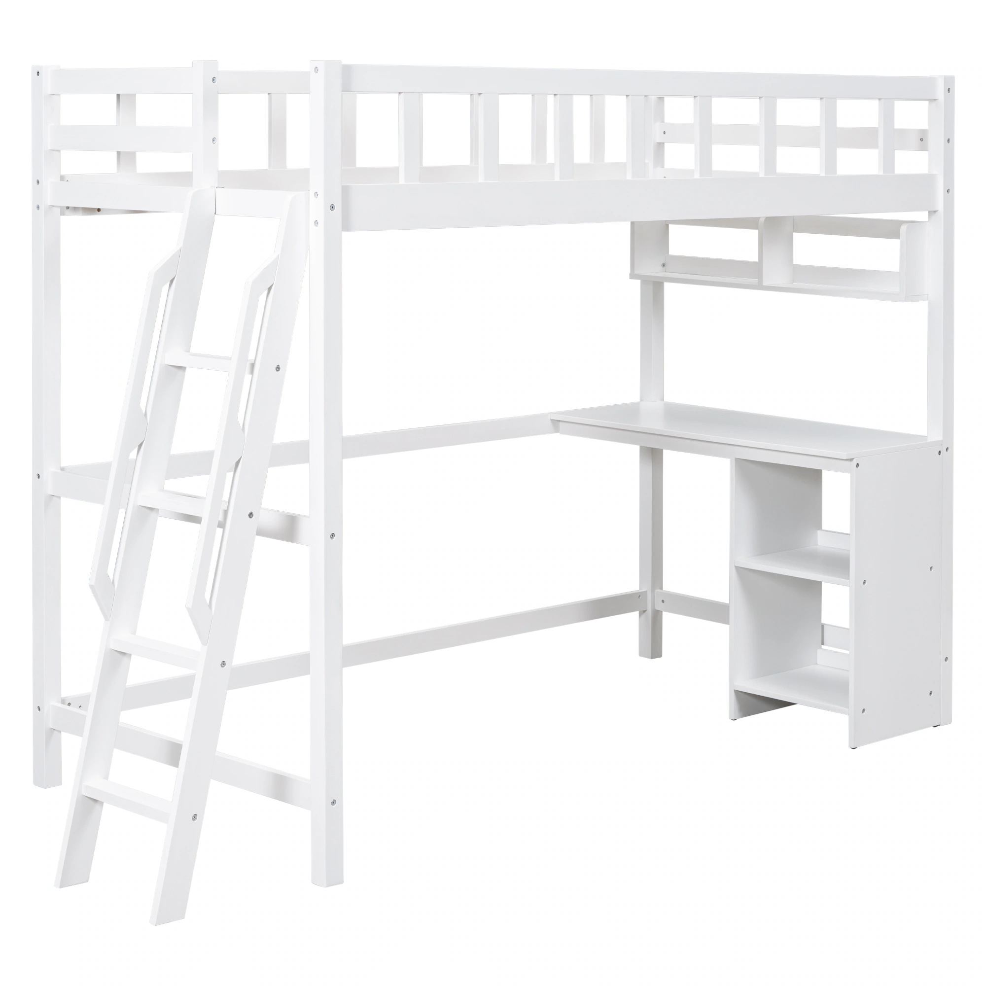 （9/6土〜7日にお届けできます）白天然木デスク付ロフトベッド ロフトベッド 天然木 デスク パイン材 収納付き ホワイト