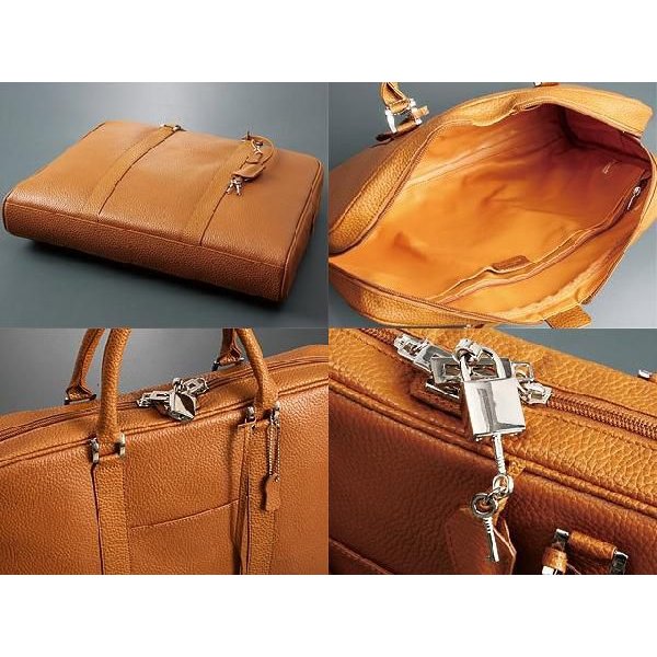 MOMOエンボス加工牛床革ビジネスバッグ　AN-85CAM　南京錠付ブリーフケース