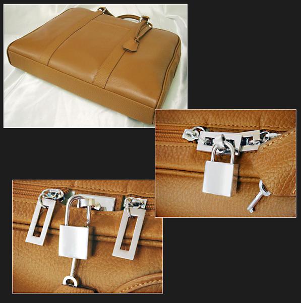 MOMOエンボス加工牛床革ビジネスバッグ　AN-85CAM　南京錠付ブリーフケース