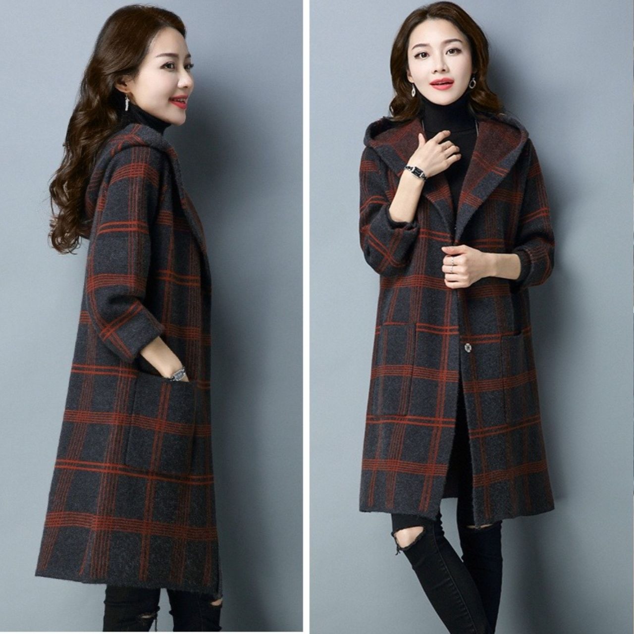 ロングコート ウール... : レディース服 チェック アウター 大得価通販