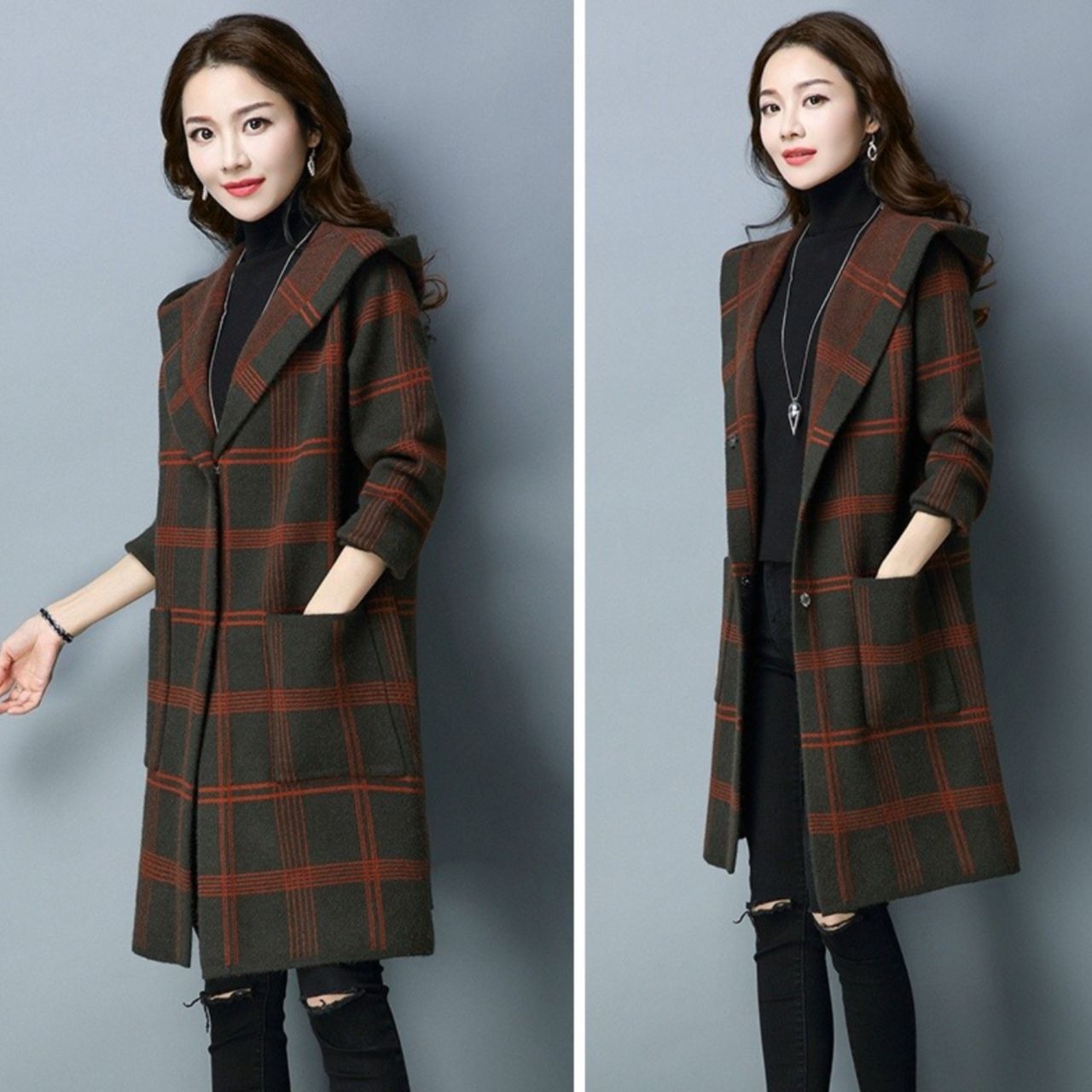 ロングコート ウール... : レディース服 チェック アウター 大得価通販