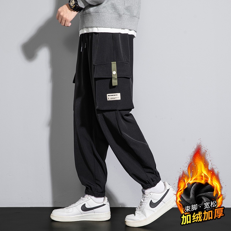 肉厚大きいサイズメンズワークパンツメンズルーズレッグスウェットパンツトレンドカジュアルロングパンツ