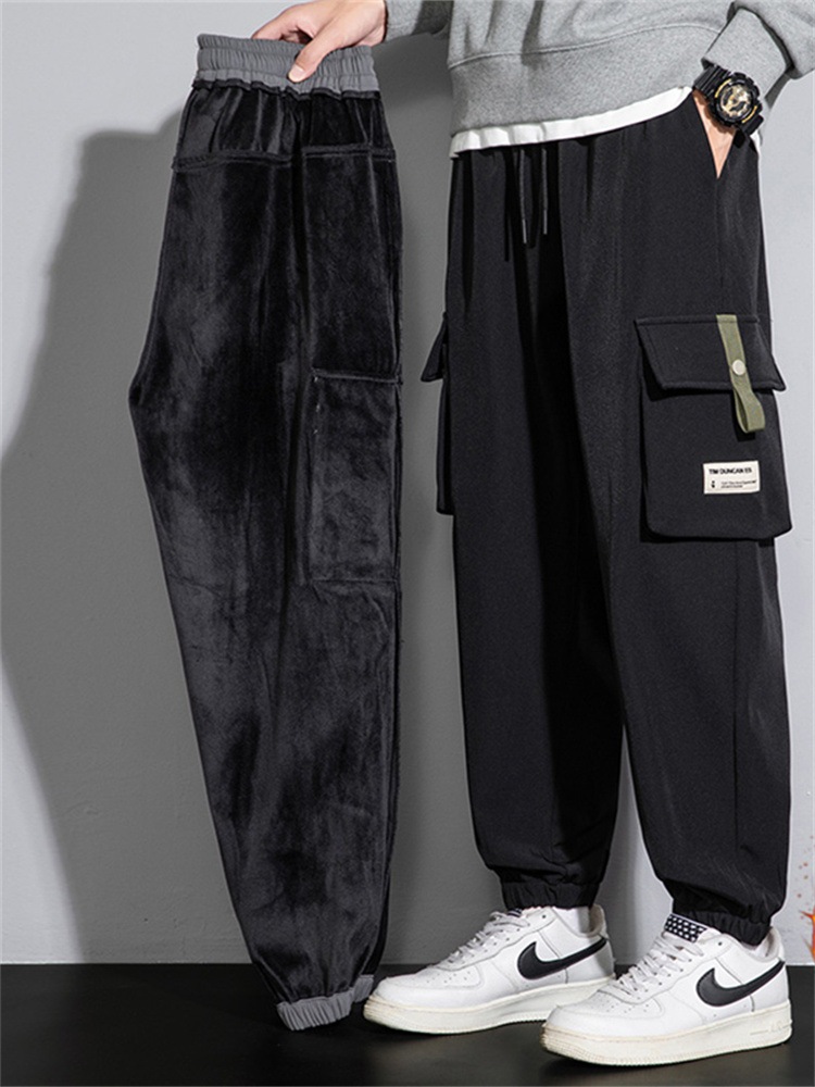 肉厚大きいサイズメンズワークパンツメンズルーズレッグスウェットパンツトレンドカジュアルロングパンツ