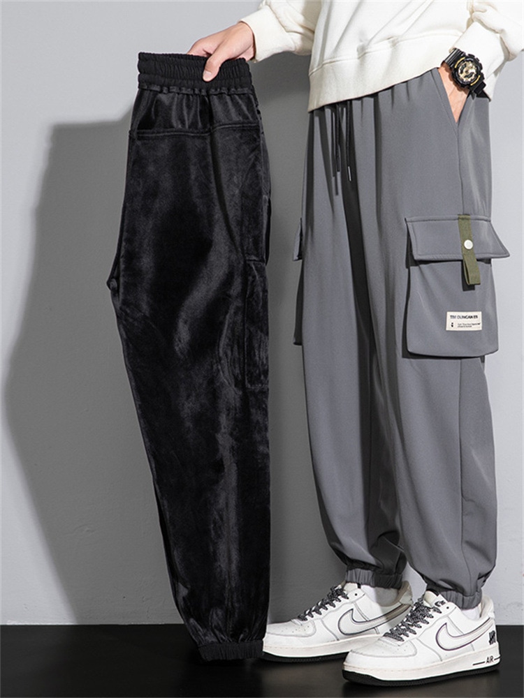 肉厚大きいサイズメンズワークパンツメンズルーズレッグスウェットパンツトレンドカジュアルロングパンツ