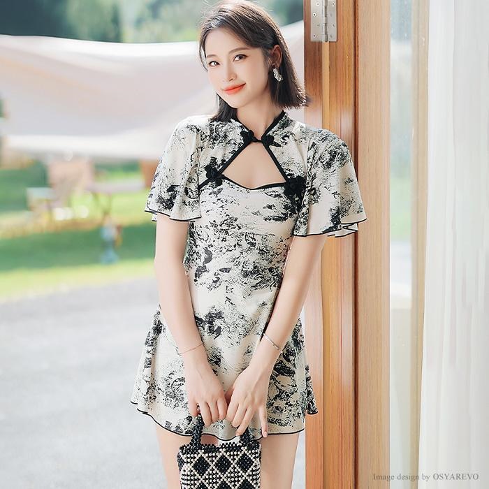 30代 体型カバー 2点セット ショートパンツ チャイナ風 花柄 ワンピース ワンピース水着 20 30代 体型カバー 2点セット ショートパンツ チャイナ風 花柄 ワンピース ワンピース水着 20