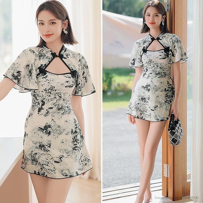 30代 体型カバー 2点セット ショートパンツ チャイナ風 花柄 ワンピース ワンピース水着 20 30代 体型カバー 2点セット ショートパンツ チャイナ風 花柄 ワンピース ワンピース水着 20