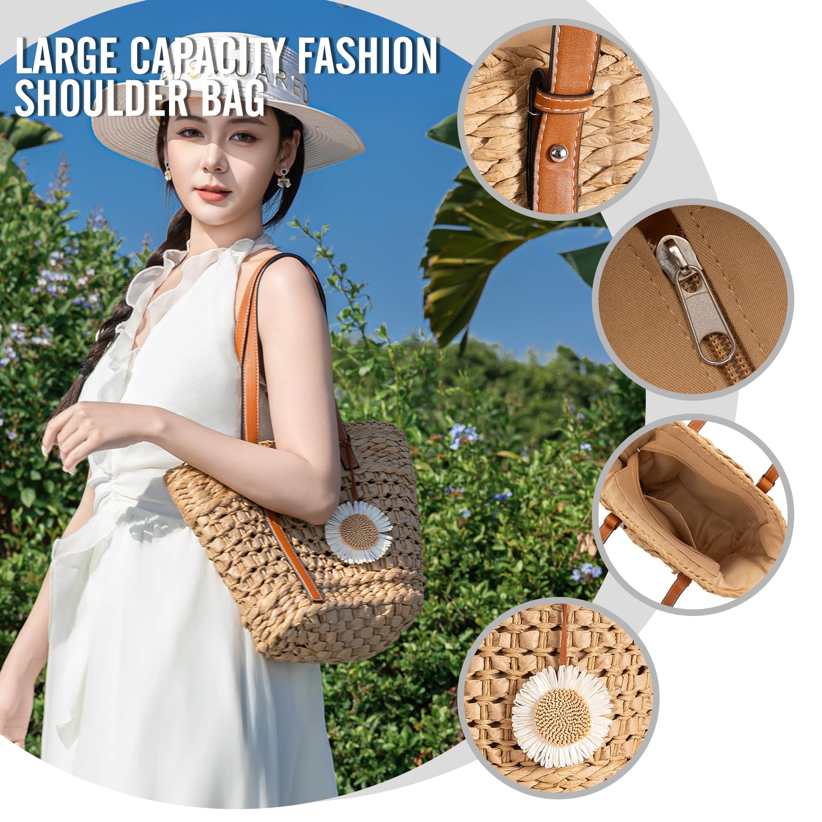 [boshiho] かごバッグ トート型 レディース：軽量 大容量 夏バッグ 浴衣/花火大会/デート/ビーチ 森ガール系 誕生日ギフト推奨