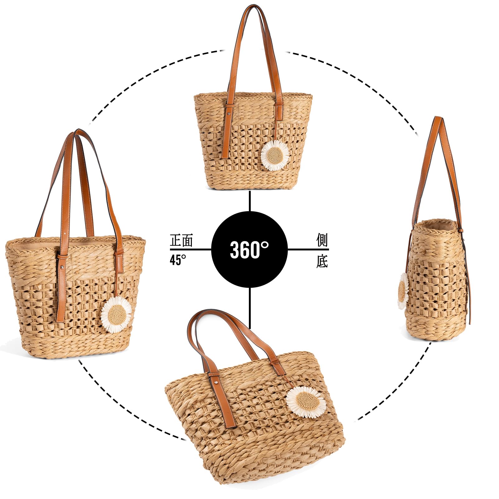 [boshiho] かごバッグ トート型 レディース：軽量 大容量 夏バッグ 浴衣/花火大会/デート/ビーチ 森ガール系 誕生日ギフト推奨