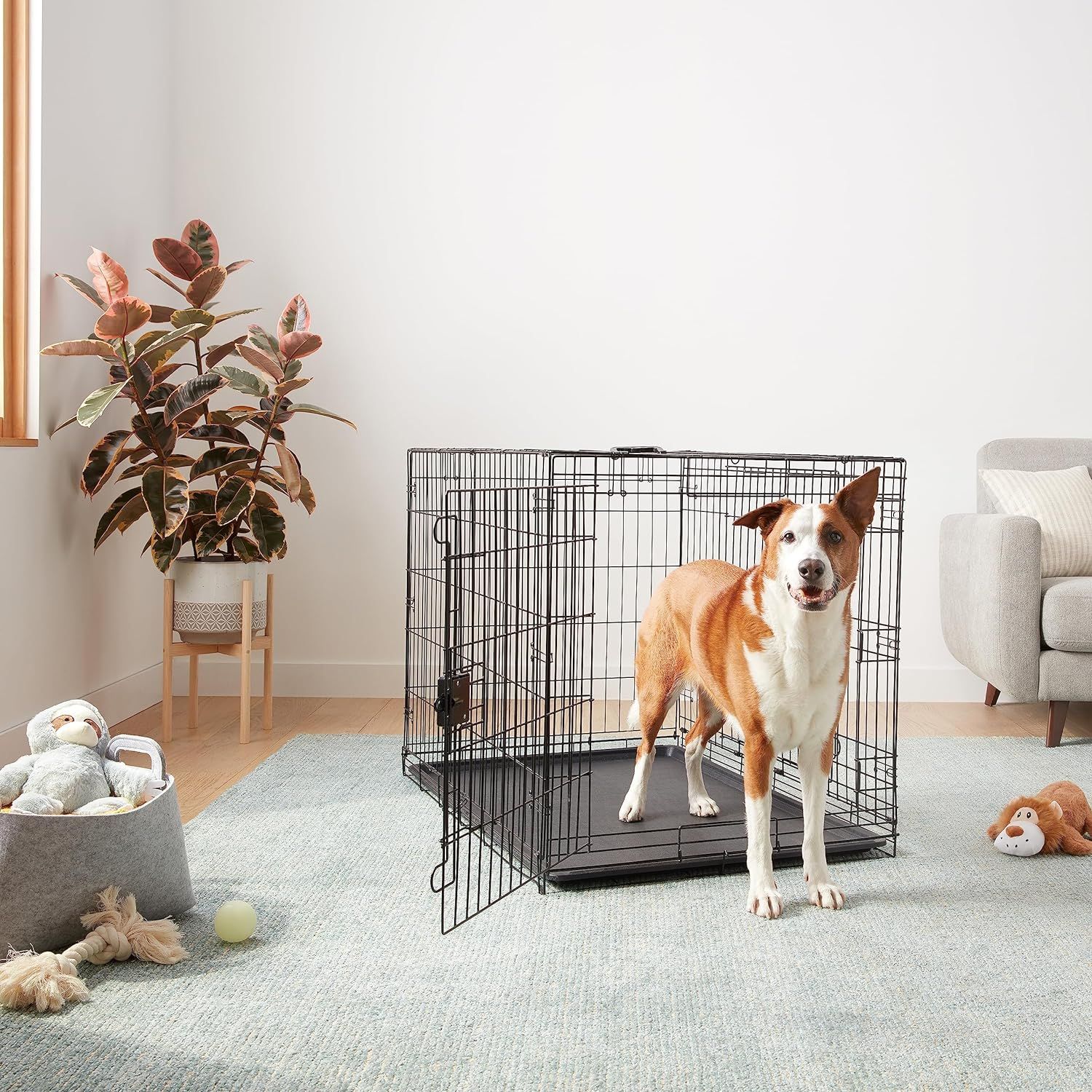 ベーシック 犬 ペットケージ 大型犬 折り畳み式 トレー付き ダブルドア 107 cm x 71 cm x 76 cm ブラック