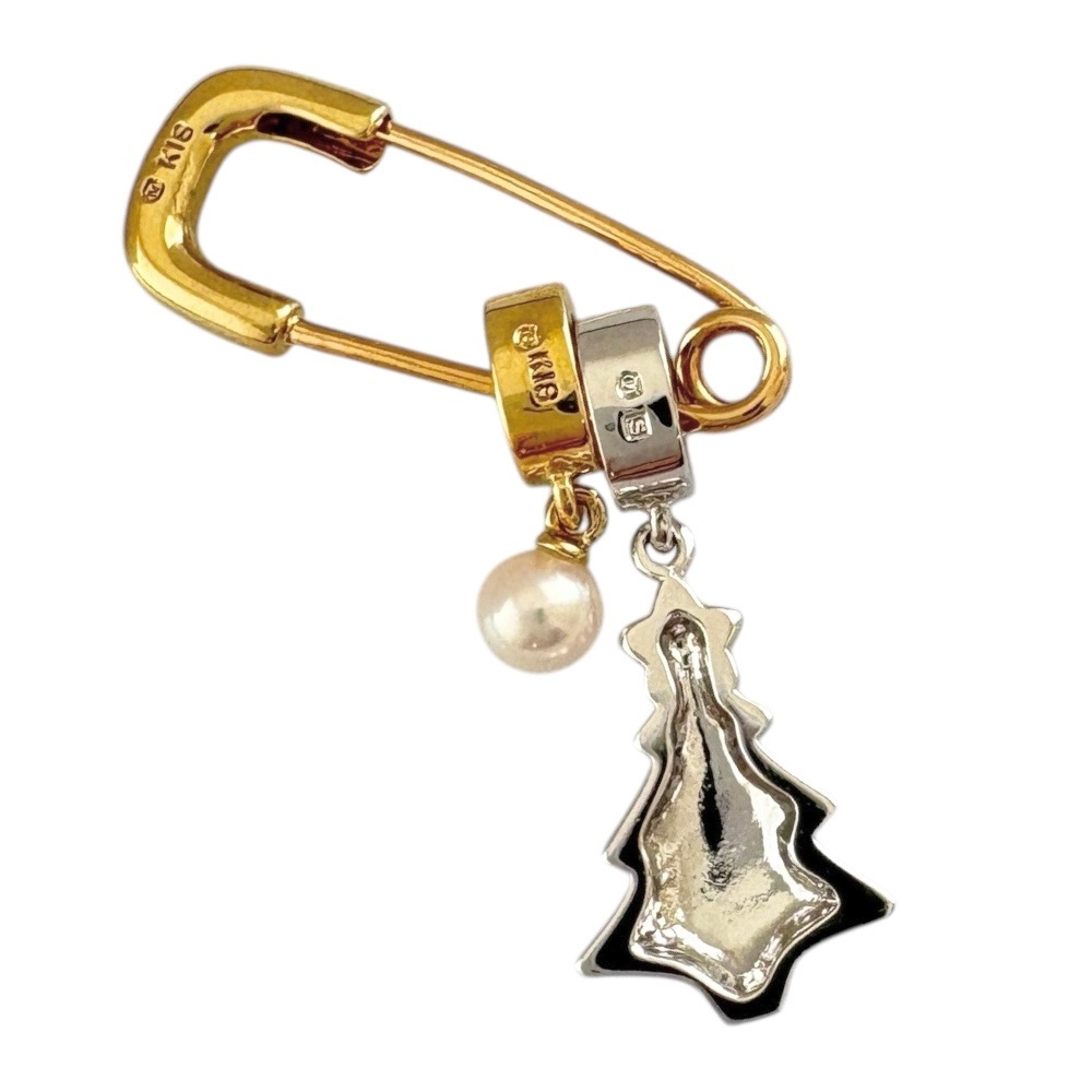 ミキモト ブローチ 18金 K18イエローゴールド アコヤパール MIKIMOTO 中古 美品