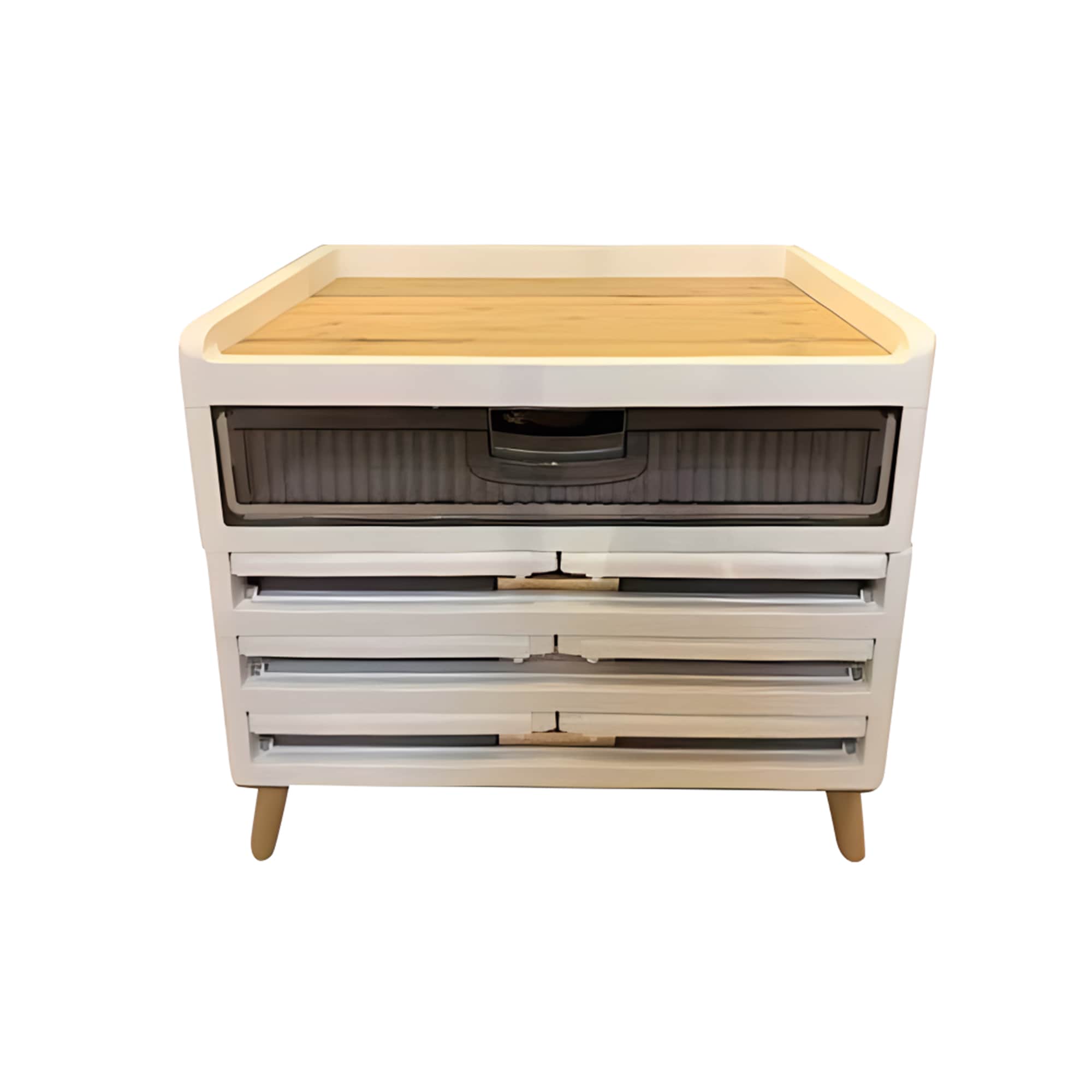 【国内発送I】419即納 収納ボックス 前開き 折りたたみ 木脚 4段 コンテナ ボックス 取っ手付き 大型 クリアボックス 収納ケース 蓋付き 積み重ね 衣類 布団 小物 折り畳み プラスチック お