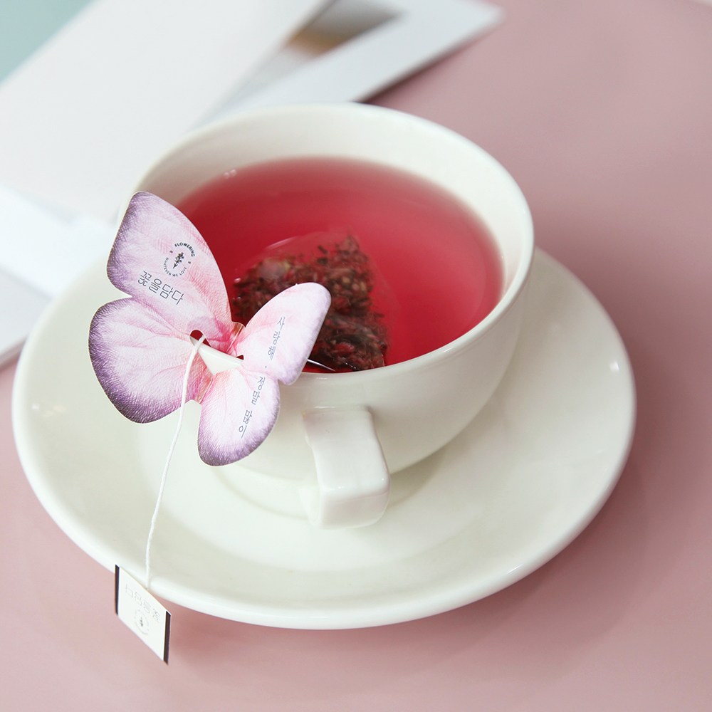 花を入れる蝶ティーバッグ花茶3種×3p＋ピンクボックス＋ショッピングバッグギフトセット