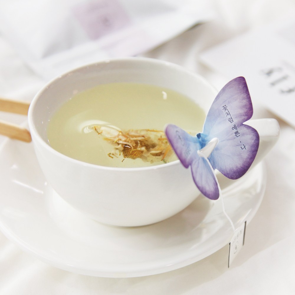 花を入れる蝶ティーバッグ花茶3種×3p＋ピンクボックス＋ショッピングバッグギフトセット