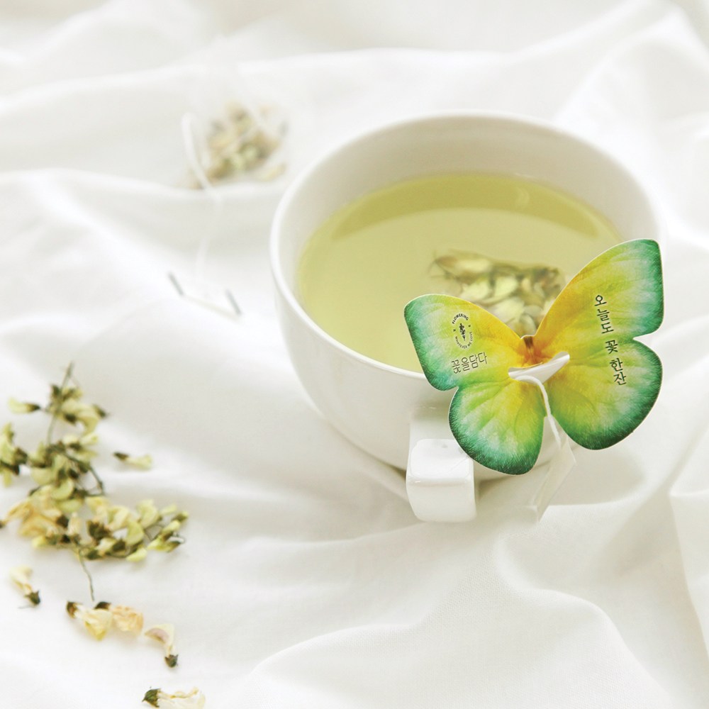 花を入れる蝶ティーバッグ花茶3種×3p＋ピンクボックス＋ショッピングバッグギフトセット