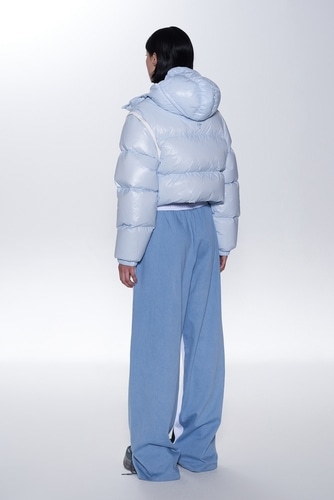 NERDY 公式正規品 womans デタッチャブルスリーブ グロッシー ダウンジャケット Sky Blue 韓国ファッション NERDY 公式正規品 womans デタッチャブルスリーブ グロッシー ダウンジャケット Sky Blue 韓国ファッション