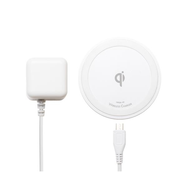 （まとめ）MCO ワイヤレス充電アダプタセット 5W ホワイト IWUA-01／WH(×2セット)