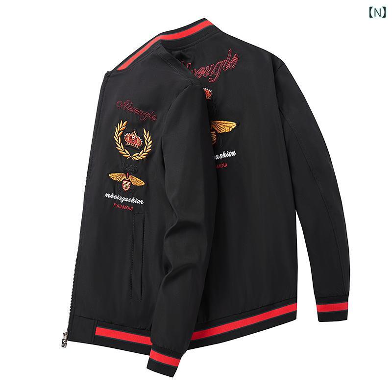 メンズ ファッション ベースボール ジャケット 春秋 スリム スタンドカラー 刺繍 鶴 ジャケット メンズ ファッション ベースボール ジャケット 春秋 スリム スタンドカラー 刺繍 鶴 ジャケット