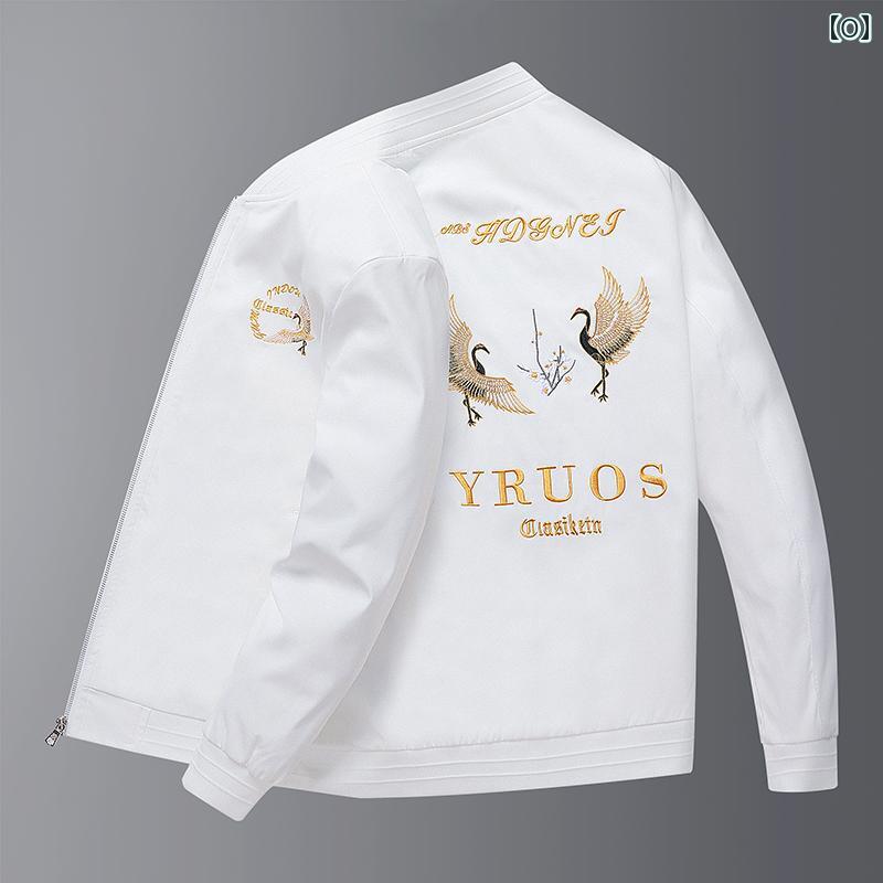 メンズ ファッション ベースボール ジャケット 春秋 スリム スタンドカラー 刺繍 鶴 ジャケット メンズ ファッション ベースボール ジャケット 春秋 スリム スタンドカラー 刺繍 鶴 ジャケット