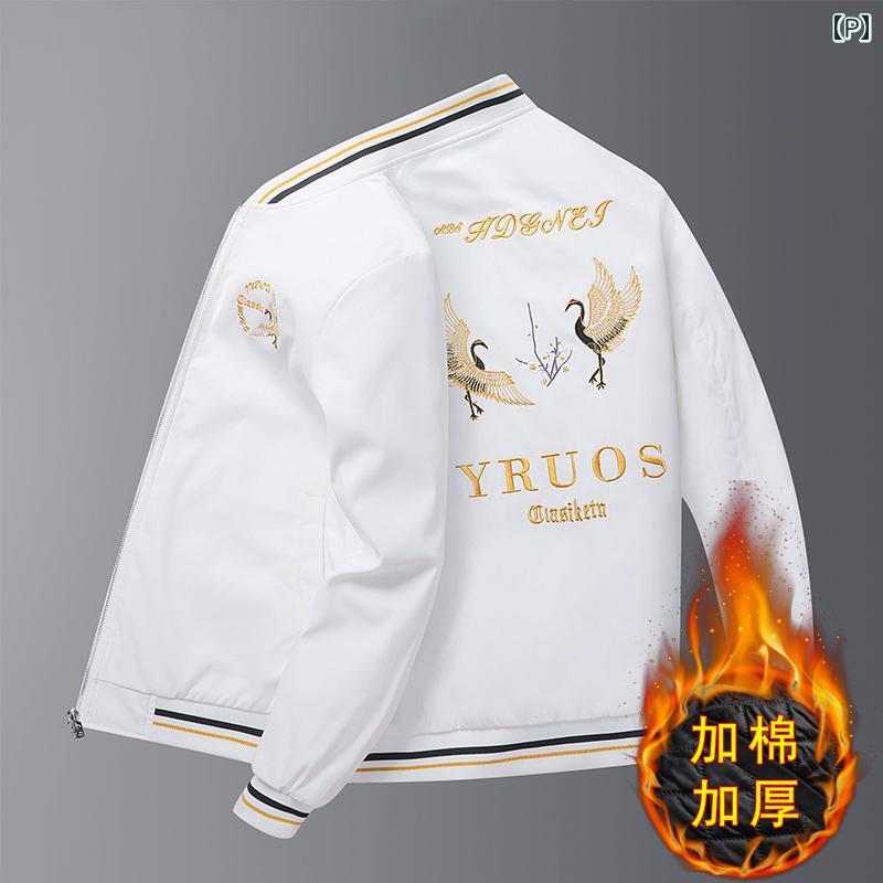 メンズ ファッション ベースボール ジャケット 春秋 スリム スタンドカラー 刺繍 鶴 ジャケット メンズ ファッション ベースボール ジャケット 春秋 スリム スタンドカラー 刺繍 鶴 ジャケット