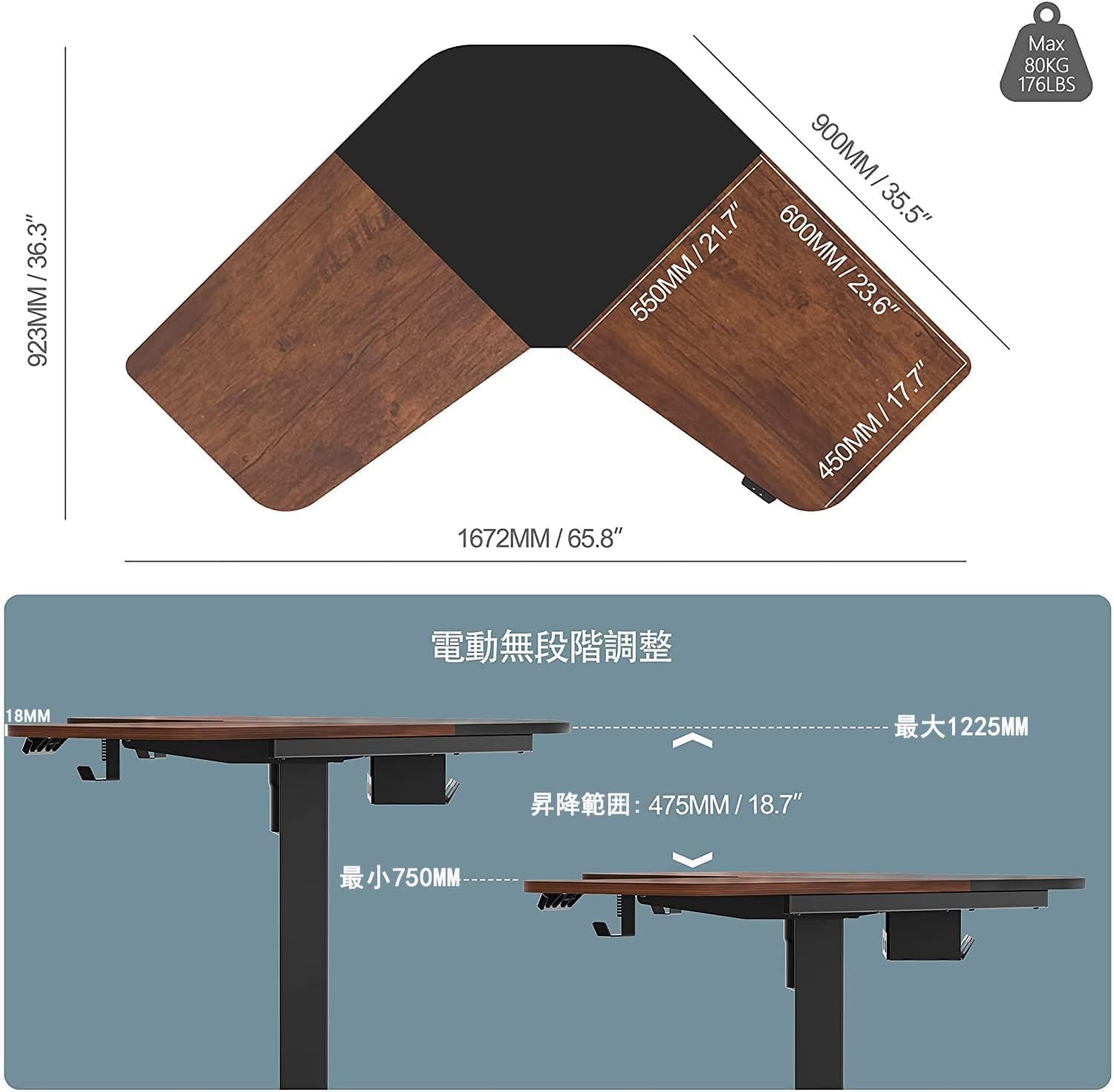 電動昇降式 スタンディングデスク V型 ED-F1202WE 高さ調節 オフィス用 電動昇降式 スタンディングデスク V型 ED-F1202WE 高さ調節 オフィス用