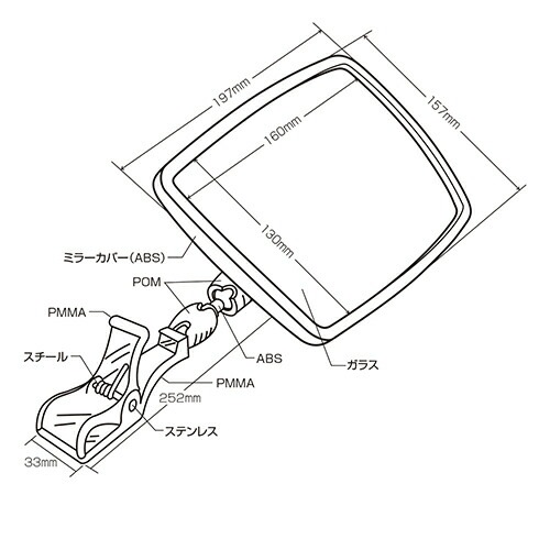 （まとめ買い）共栄プラスチック ワイドミラー 角型 クリップタイプ ブラック WM-300RC-BL [x3]