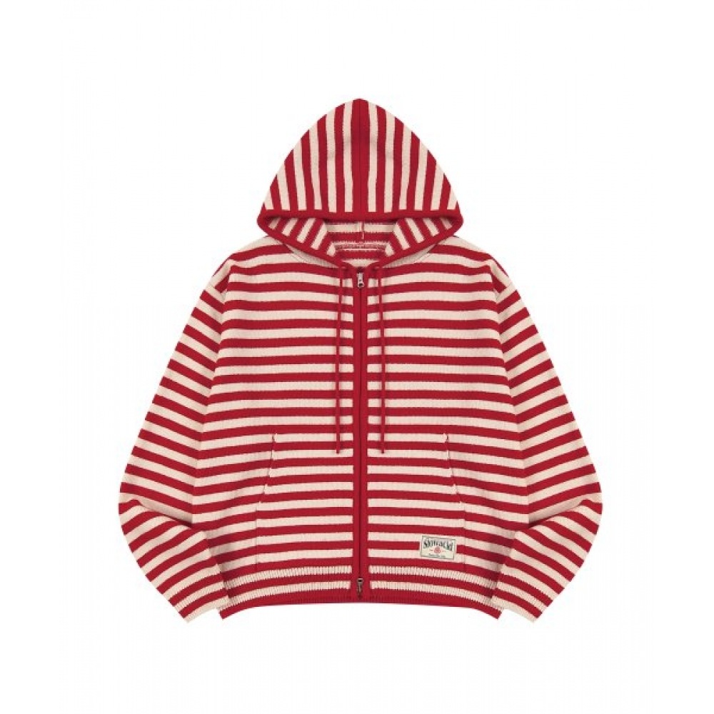 SLOW ACID ストライプニットパーカージップアップ [レッド]