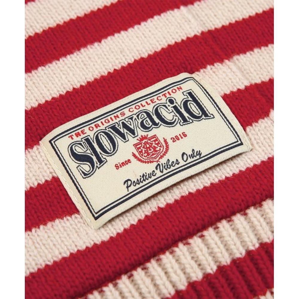 SLOW ACID ストライプニットパーカージップアップ [レッド]