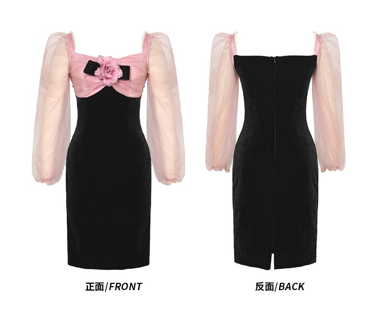 【JY.上品】 秋冬 花飾り チュール ショートワンピース パーティードレス キャバ 着痩せ 大人 同窓会 披露宴 卒業式 結婚式 演奏会 ウェディング 二次会