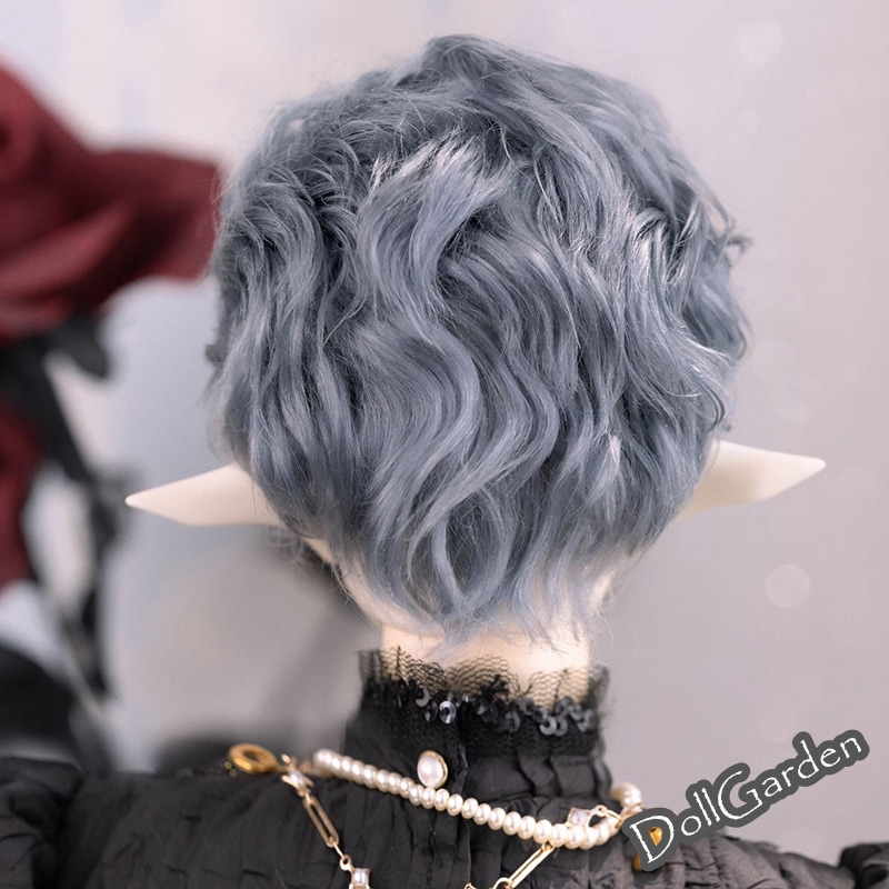 ベアモデル/テペト ミニソフビ BJD 1/3 ドール ウィッグ モヘア ショート パーマ 富士額 白 黒