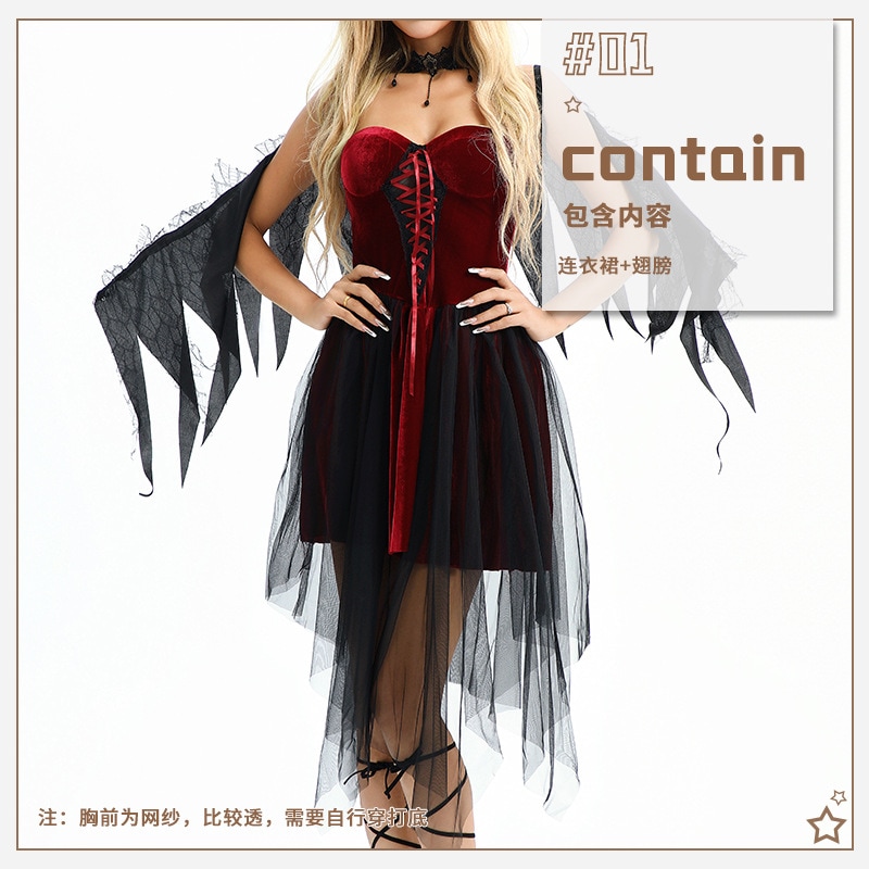 ハロウィン大人コスチューム 吸血鬼 天使 悪魔 魔女 ダーク ゴス セクシー ホットガール ステージドレス_6