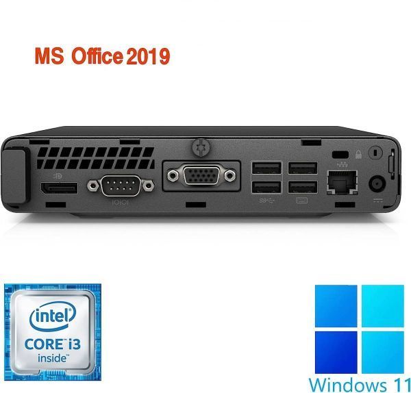 【サポート付き】HP 400G3 SSD:256GB 大容量メモリー:8GB Office2019 超省スペース コンパクト & 液晶ディスプレイ19インチ