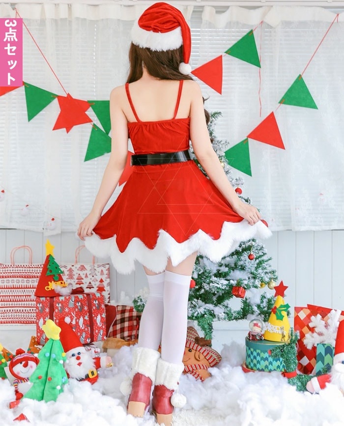 【 2025】サンタスーツ 5点セット ワンピース 女性 レディース サンタクロース 衣装 サンタ コスプレ サンタコス コスチューム クリスマス 豪華 大人 サンタ サンタクロース コスプレ クリス