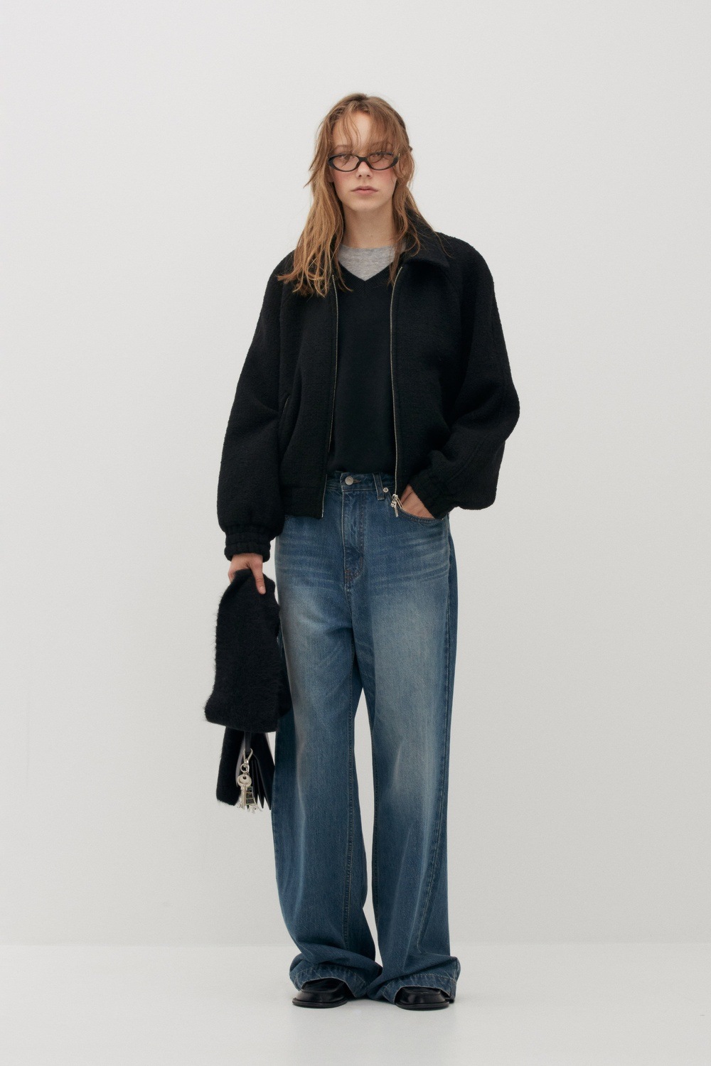 【LOW CLASSIC】 WOOL ANGORA JACKET : BLACK 【LOW CLASSIC】 WOOL ANGORA JACKET : BLACK