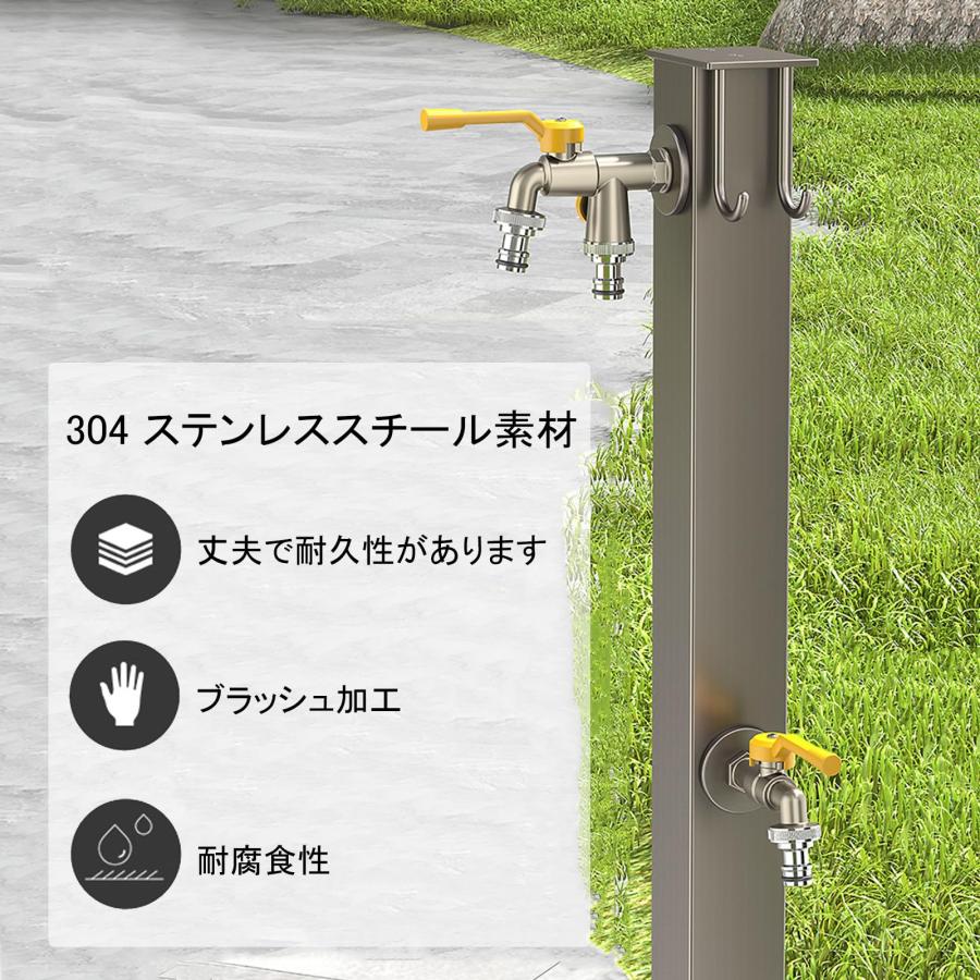 垂直ガーデン 立水栓304 ステンレススチール 立水栓 屋外ガーデンホースハンガースピゴットポスト床置き式水栓凍結防止蛇口ポスト_2