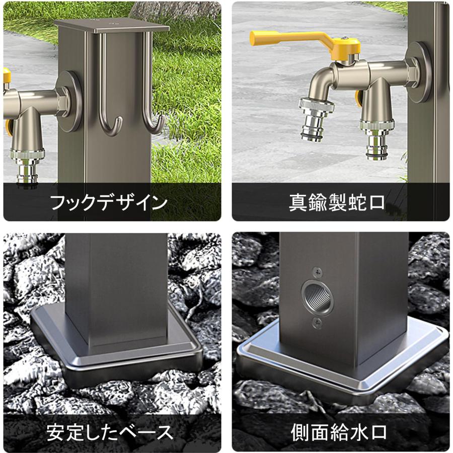 垂直ガーデン 立水栓304 ステンレススチール 立水栓 屋外ガーデンホースハンガースピゴットポスト床置き式水栓凍結防止蛇口ポスト_6