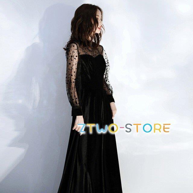 【超人気商品】パーティードレス 結婚式 お呼ばれドレス 袖あり ロング ドレス シースルー袖 長袖 ロングドレス 黒 大きいサイズ 3L 4L 小さいサイズ 韓国_6