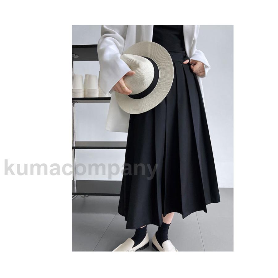 プリーツスカート レディース ロングスカート 無地 ミモレ丈 Aライン ファスナー付き ハイウエスト ゆったり シンプル 春秋
