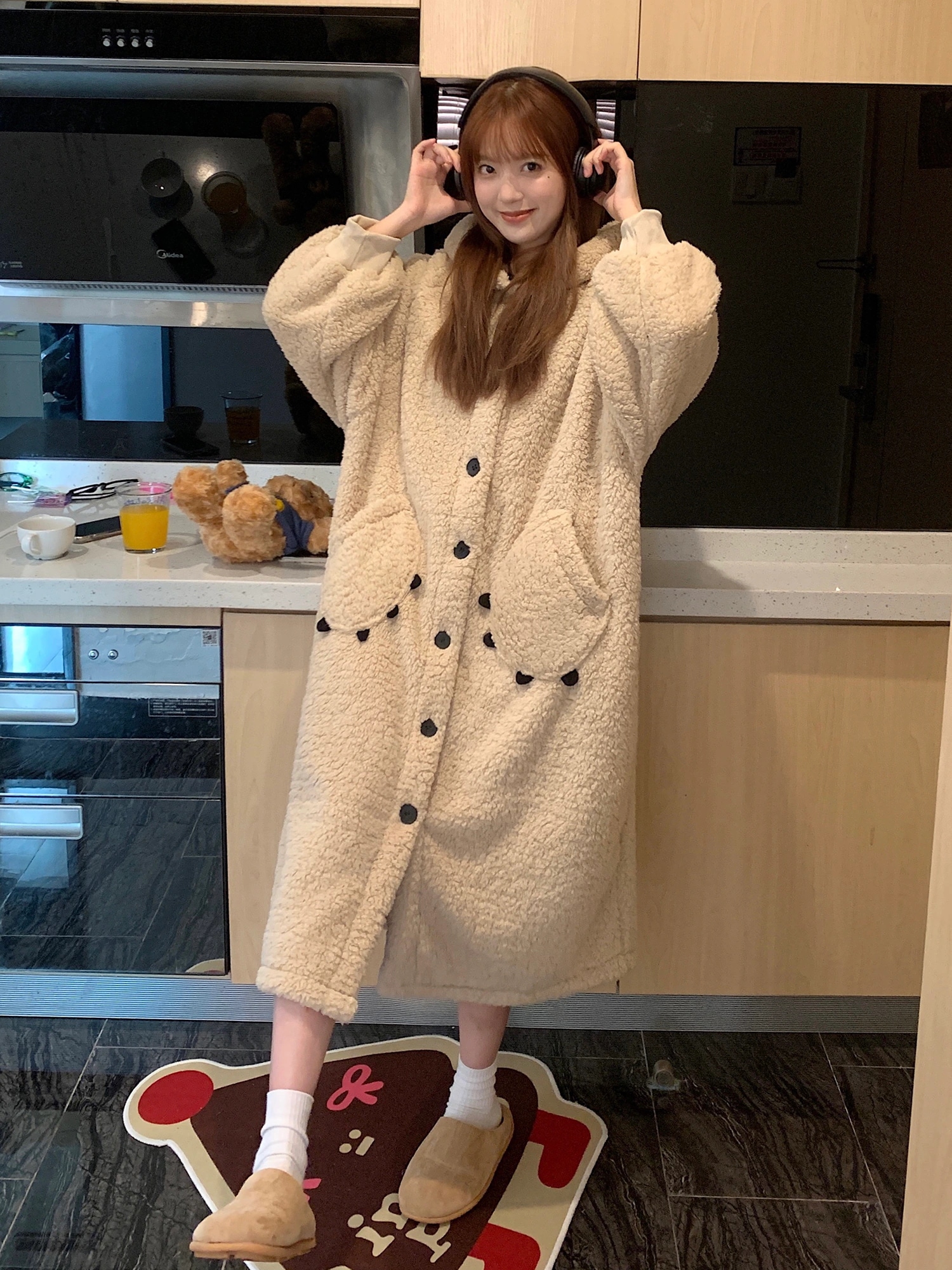 パジャマ・ルームウェア冬熊珊瑚ベルベットローブ2025新しいパッド入り厚手パジャマ パジャマ・ルームウェア冬熊珊瑚ベルベットローブ2025新しいパッド入り厚手パジャマ