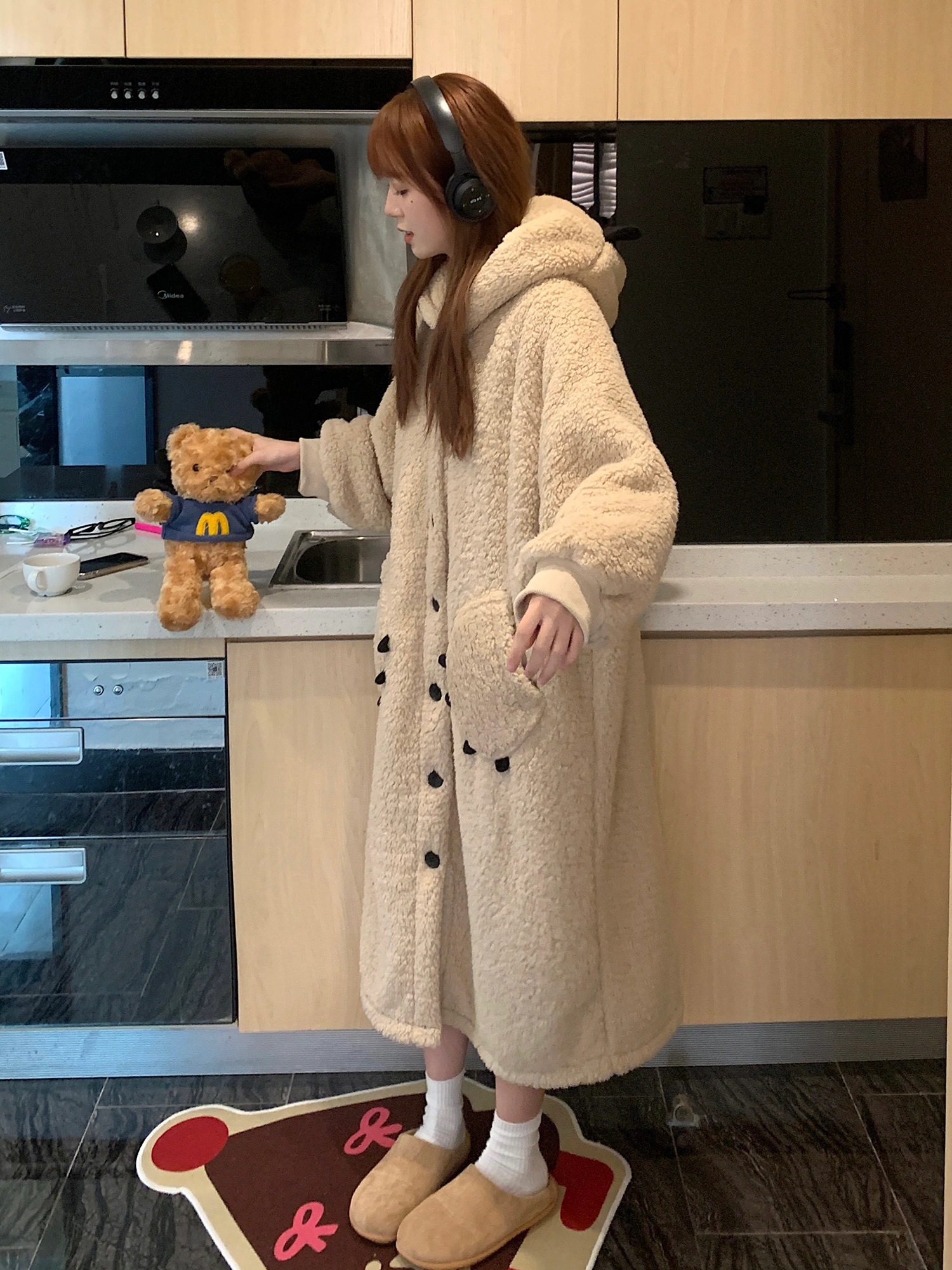 パジャマ・ルームウェア冬熊珊瑚ベルベットローブ2025新しいパッド入り厚手パジャマ パジャマ・ルームウェア冬熊珊瑚ベルベットローブ2025新しいパッド入り厚手パジャマ