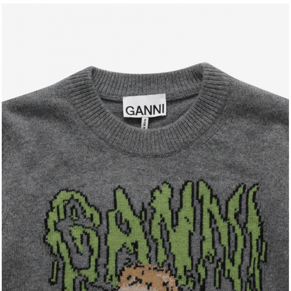 GANNI K2502 523 バニーグラフィックロゴウールミックスウィメンズニット_3