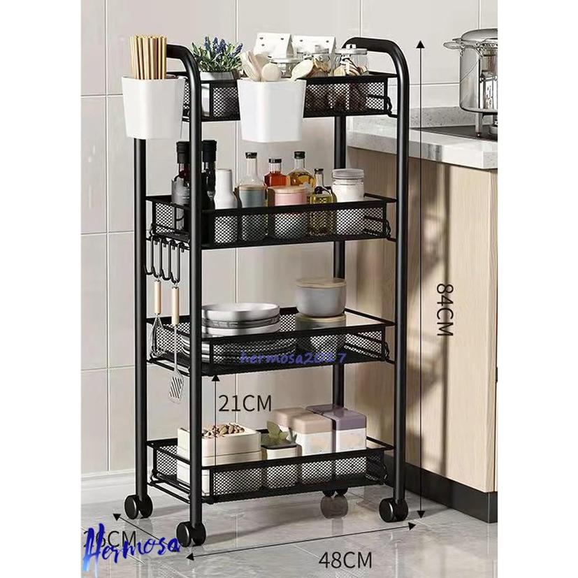 今日のイベント 新商品20%オフ キッチンワゴン キャスター付き 隙間収納 バスケットキッチン収納カート カラー4 移動式 組立簡単 キャスターラック 収納ラック 細い棚3枚購入で200円OFF