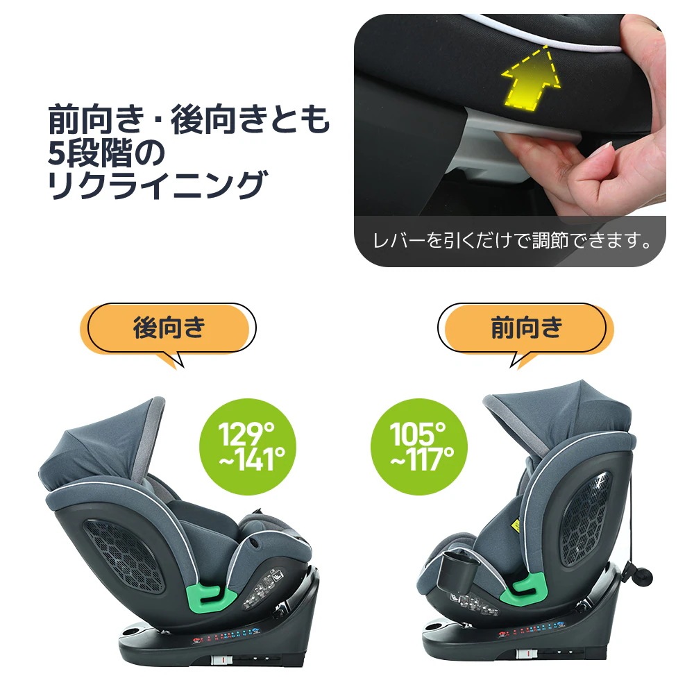 【国内発送Ｍ】1728【トップテザータイプ】チャイルドシート 新生児 ISOFIX 0歳～12歳 360度回転式 40～150cm ジュニアシート 調節可能 洗える キャノピー付き ベビーシート ドリ