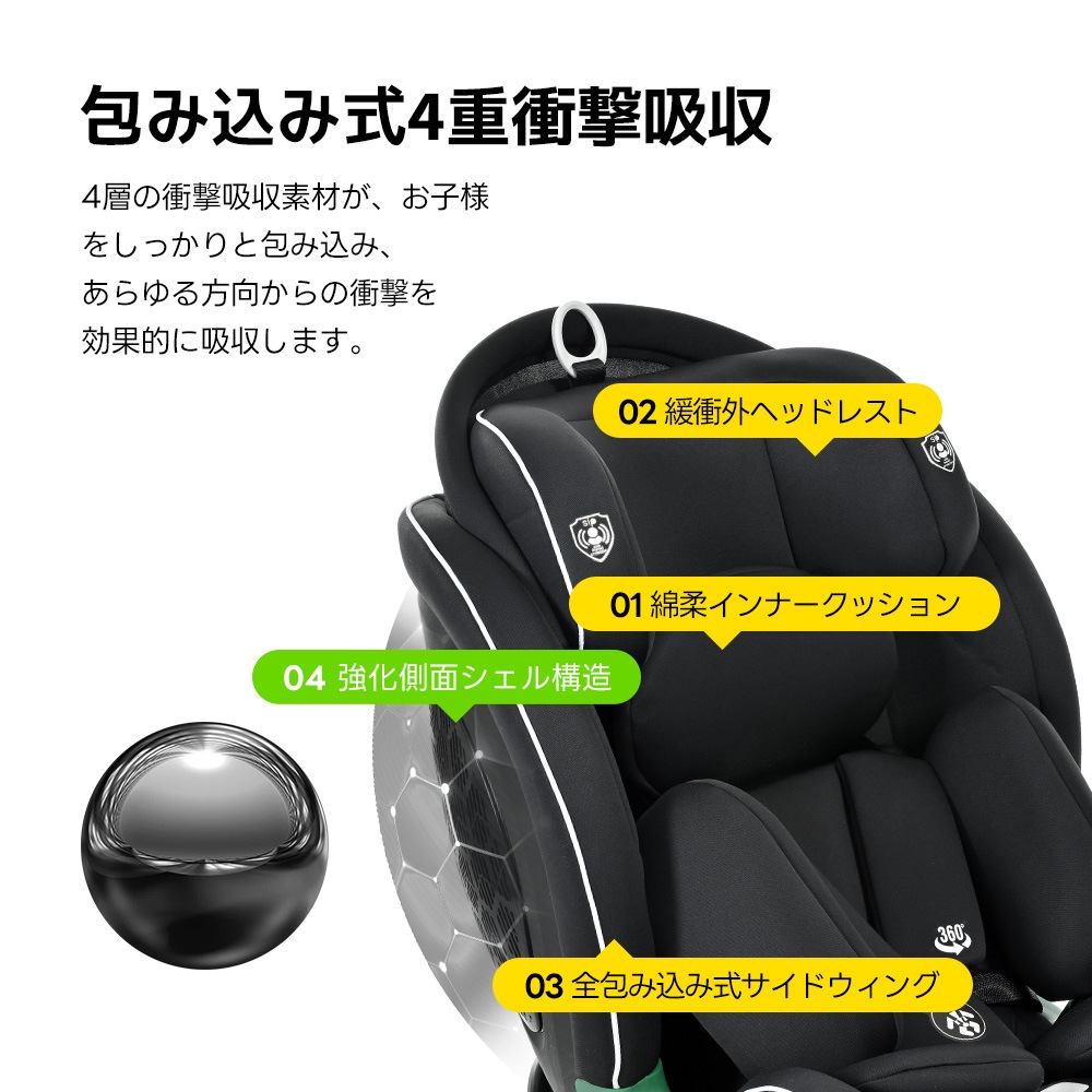【国内発送Ｍ】1728【トップテザータイプ】チャイルドシート 新生児 ISOFIX 0歳～12歳 360度回転式 40～150cm ジュニアシート 調節可能 洗える キャノピー付き ベビーシート ドリ