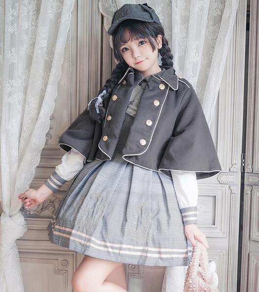萌え可愛いロリータワンピース マント+ワンピース2点セット 春秋冬 イギリス学園風ロリータ長袖チェック柄 ワンピース マント ショートジャケット ネクタイ 刺繍 lolita 日常服 学園制服 コスプ 萌え可愛いロリータワンピース マント+ワンピース2点セット 春秋冬 イギリス学園風ロリータ長袖チェック柄 ワンピース マント ショートジャケット ネクタイ 刺繍 lolita 日常服 学園制服 コスプ