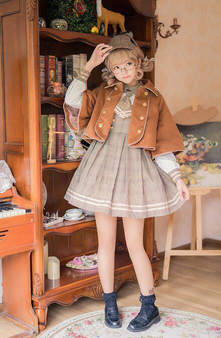 萌え可愛いロリータワンピース マント+ワンピース2点セット 春秋冬 イギリス学園風ロリータ長袖チェック柄 ワンピース マント ショートジャケット ネクタイ 刺繍 lolita 日常服 学園制服 コスプ 萌え可愛いロリータワンピース マント+ワンピース2点セット 春秋冬 イギリス学園風ロリータ長袖チェック柄 ワンピース マント ショートジャケット ネクタイ 刺繍 lolita 日常服 学園制服 コスプ
