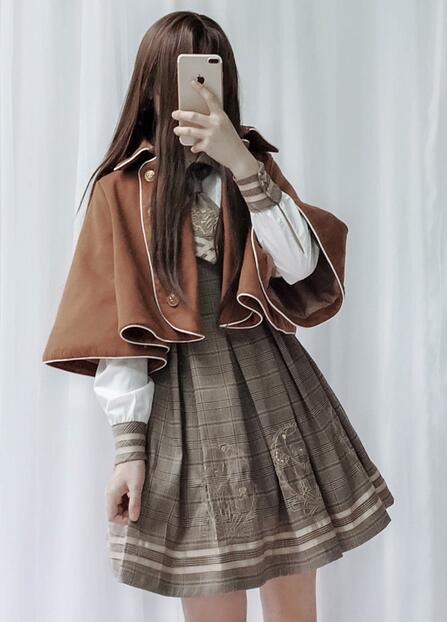 萌え可愛いロリータワンピース マント+ワンピース2点セット 春秋冬 イギリス学園風ロリータ長袖チェック柄 ワンピース マント ショートジャケット ネクタイ 刺繍 lolita 日常服 学園制服 コスプ 萌え可愛いロリータワンピース マント+ワンピース2点セット 春秋冬 イギリス学園風ロリータ長袖チェック柄 ワンピース マント ショートジャケット ネクタイ 刺繍 lolita 日常服 学園制服 コスプ